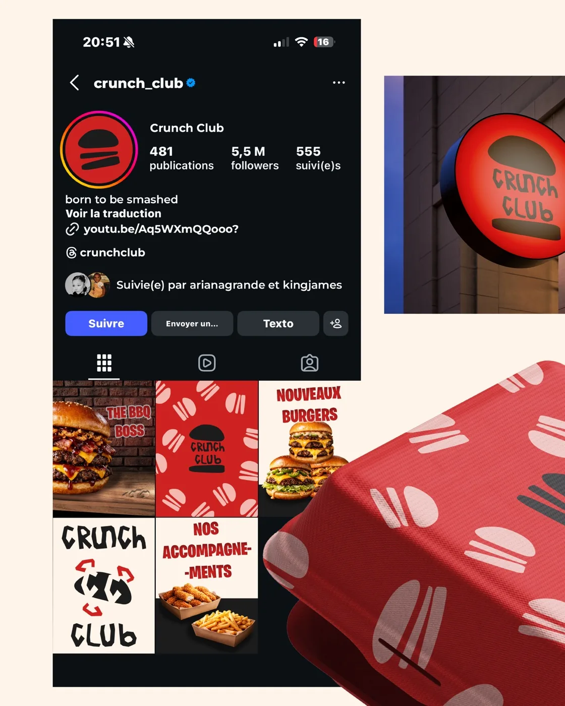 Crunch Club — profil Instagram, enseigne et packaging (slide 2 sur 5)