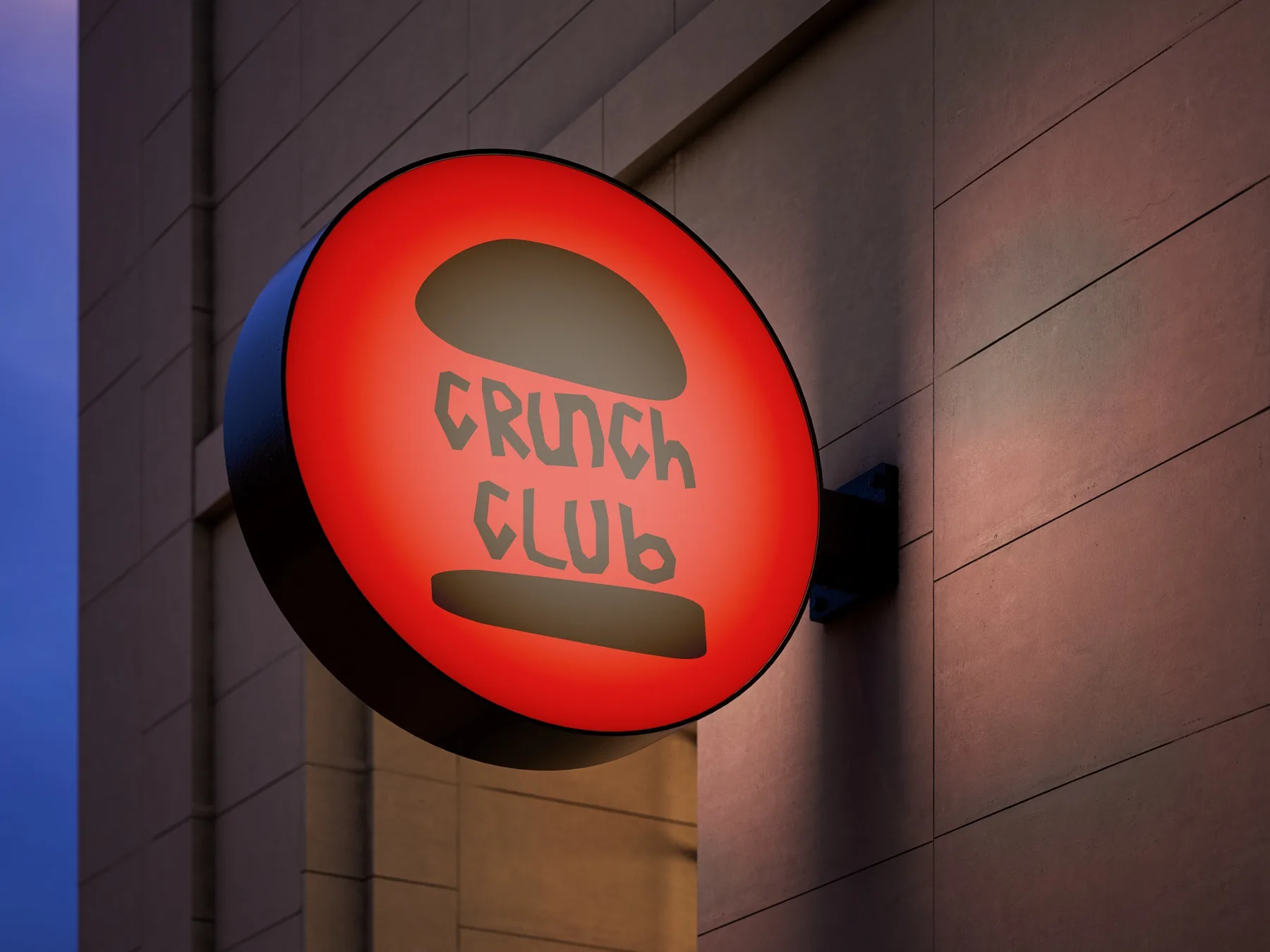 Crunch Club — mockup d'enseigne lumineuse